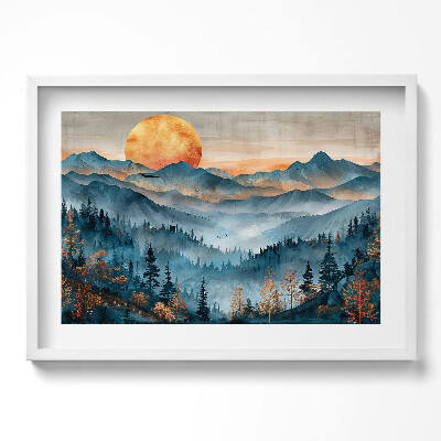 Tablou rama excepţional Peisaj abstract al soarelui peste munți și păduri