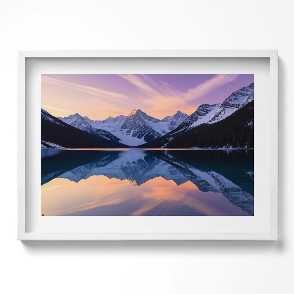 Tablou rama excepţional Peisaj cu munți și lac seara