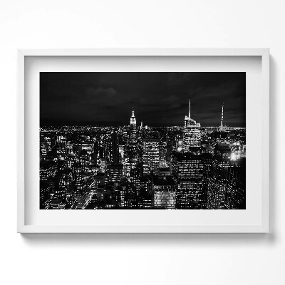 Tablou living cu rama excepţional peisaj urban alb-negru noaptea