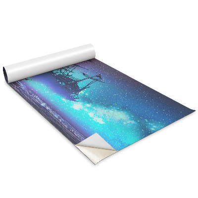 Autocolante mobila copii Un copil într-o barcă cu o navă în fundal