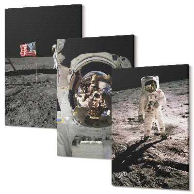 Set tablouri canvas triptic Fotografii astronauților care aterizează pe lună