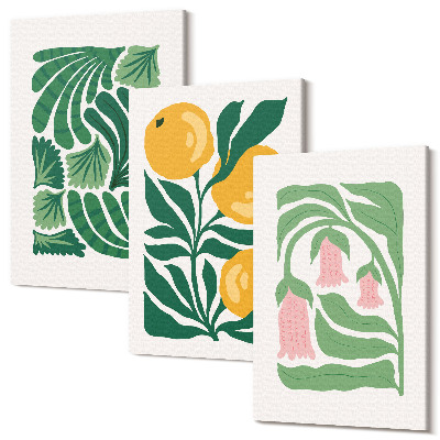 Tablou canvas set triptic Modele de plante minimaliste cu fructe și frunze