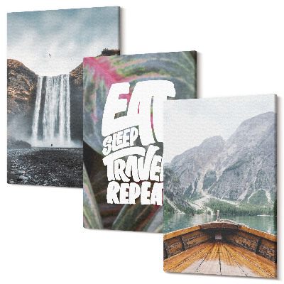 Tablou canvas set triptic Cascada munților călătorește natură cu barca și vegetație