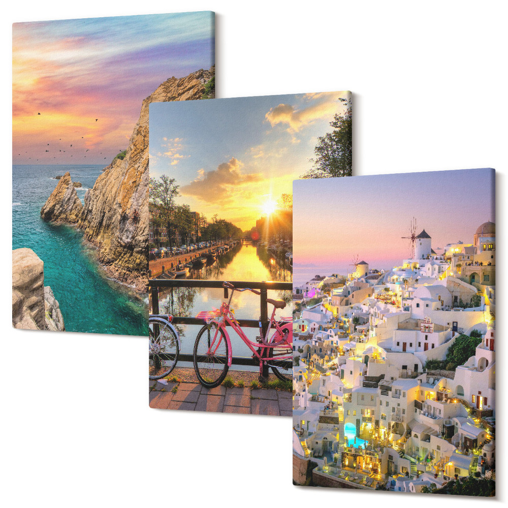 Tablou 3 piese Vedere la mare cu apus și oraș