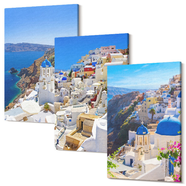 Tablou canvas set triptic Vederi arhitecturale peisagistice ale orașului Oia Santorini Grecia