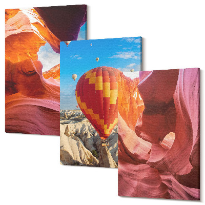 Tablou 3 piese Peisaje de chei deșertului și zbor cu balonul