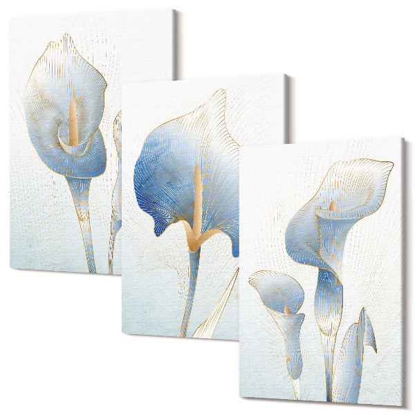 Tablou 3 piese Flori albastre delicate pe un fundal deschis