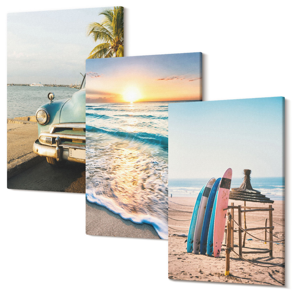 Set tablouri canvas triptic Vacanța în Miami vede apusul peste mare