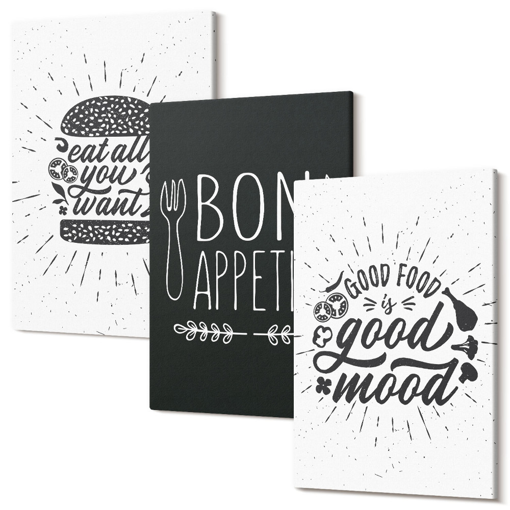 Tablou canvas set triptic Grafică cu alimente și sloganuri culinare