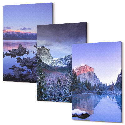 Tablou canvas set triptic Peisaje montane la amurg, priveliști la apă