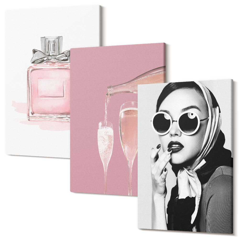 Tablou 3 piese Accesorii elegante feminine in nuante de roz