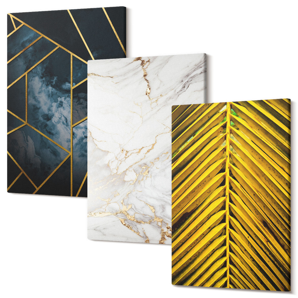 Tablou 3 piese Modele geometrice moderne și motive naturale de plante