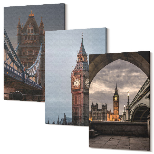 Tablou canvas set triptic Vederi ale Londrei cu pod și Big Ben