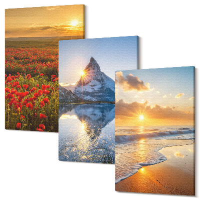 Tablou 3 piese Peisaje montane și litorale cu apusuri