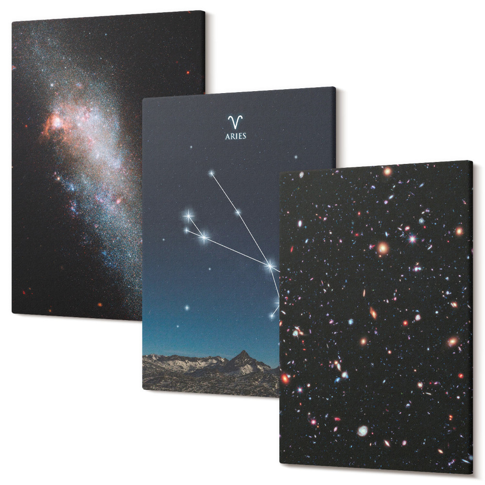 Set tablouri canvas triptic Peisajele cosmice ale galaxiilor și constelațiile zodiacului Berbec