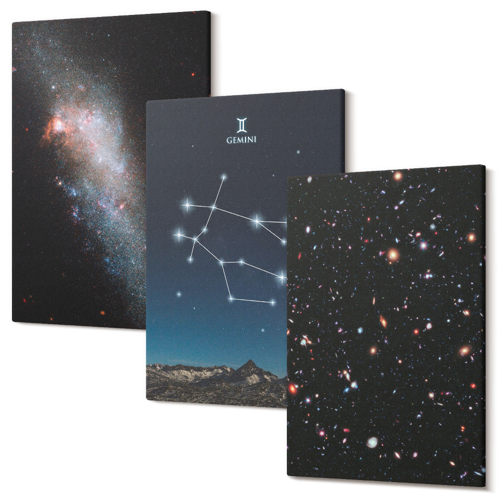 Tablou 3 piese Zodia Gemeni galaxie stele spațiale