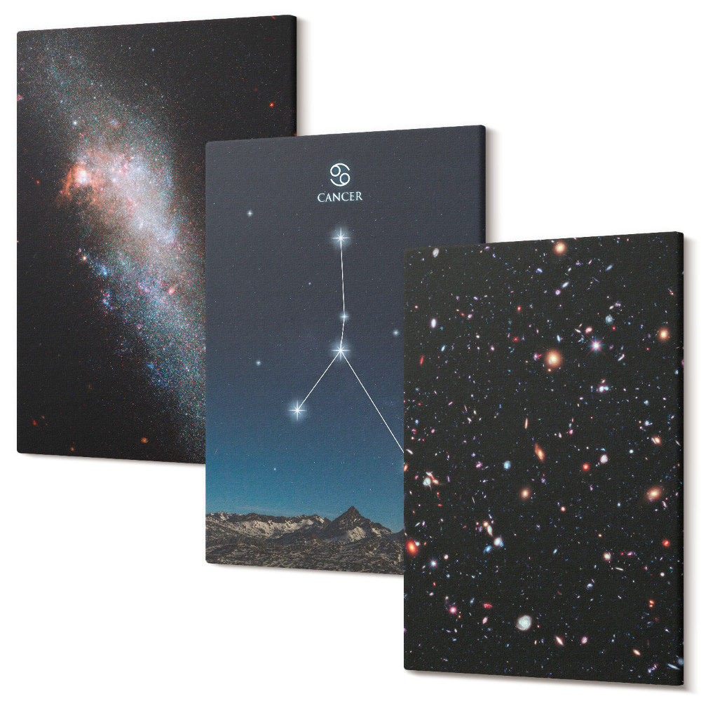 Set tablouri canvas triptic Spațiu cu galaxia constelației Rac și stele