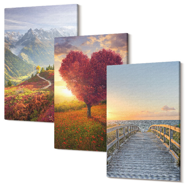 Tablou canvas set triptic Peisaje montane dig de copac în formă de inimă