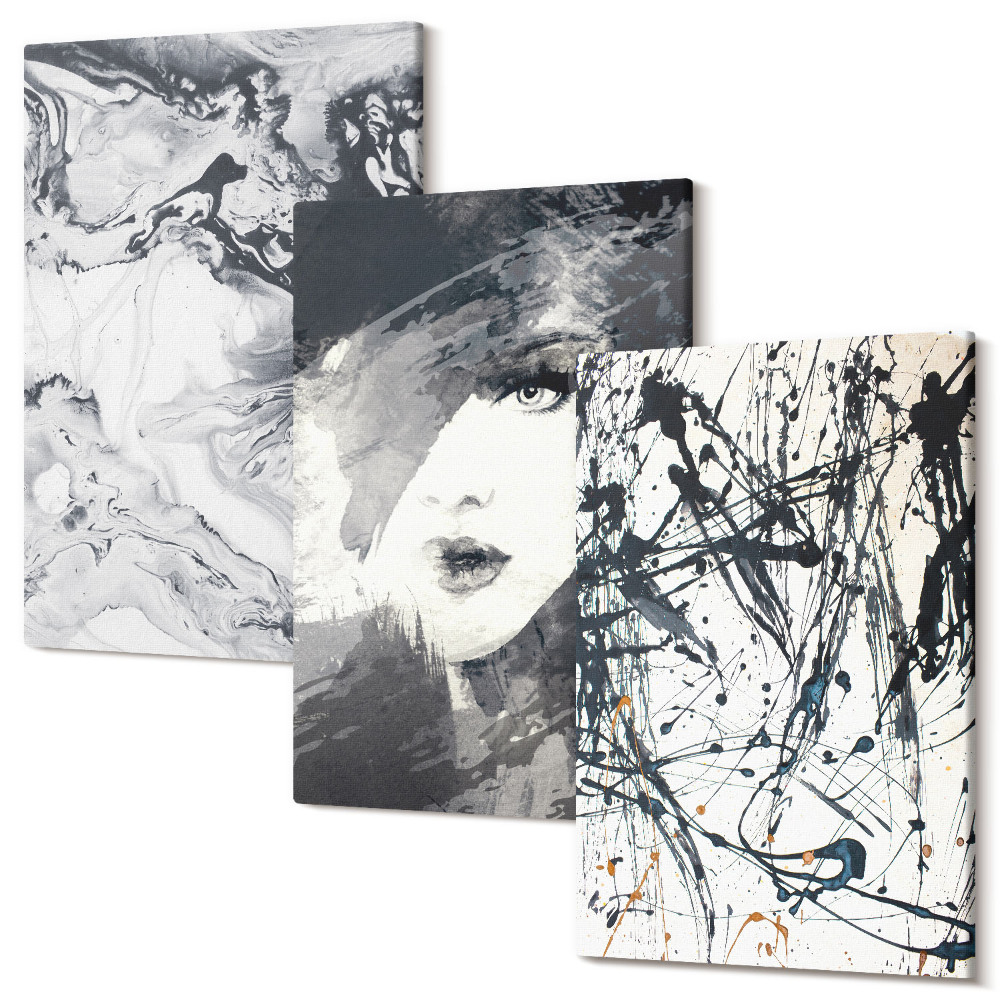 Tablou 3 piese Modele abstracte în nuanțe de alb și negru