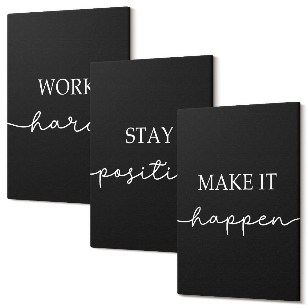 Tablou 3 piese Sloganuri motivaționale elegante pe un fundal negru
