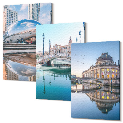 Set tablouri canvas triptic Arhitectura orașului reflectată în apă