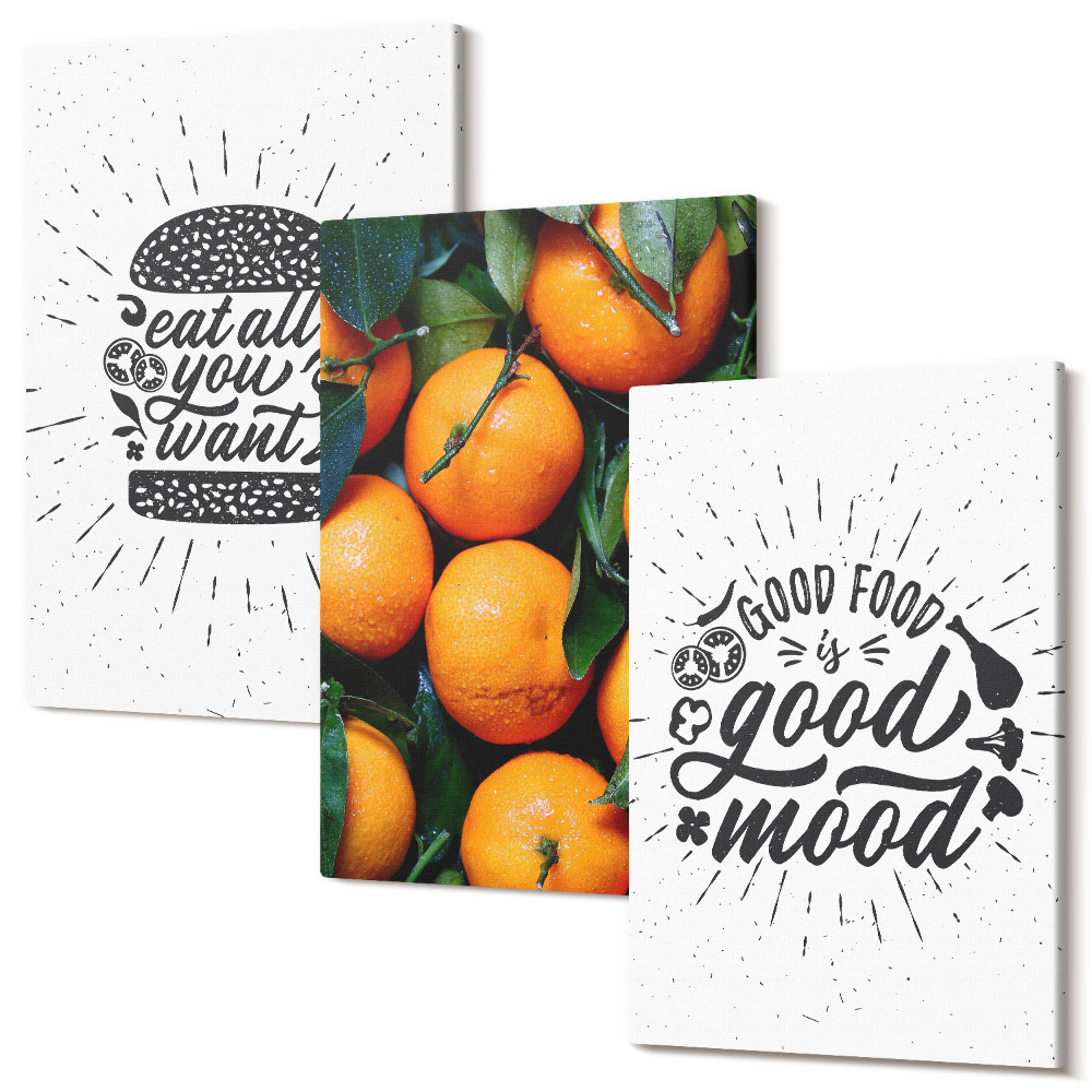 Set tablouri canvas triptic Motive de bucătărie și portocale suculente