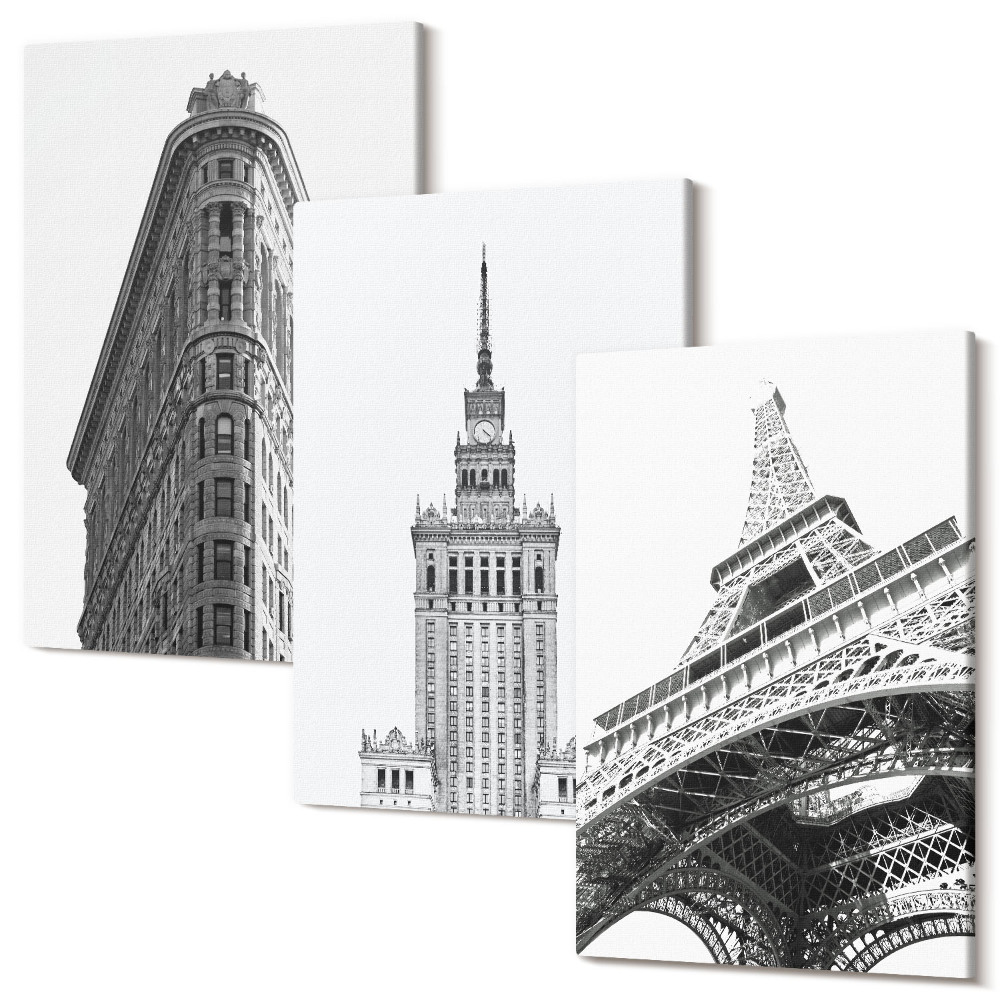 Tablou canvas set triptic Clădiri arhitecturale în minimalism alb-negru