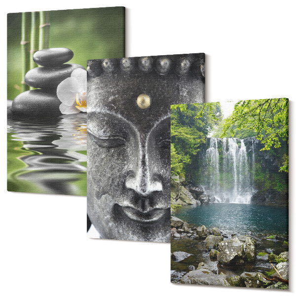 Tablou 3 piese Armonia naturii cu pietre, apa si Buddha