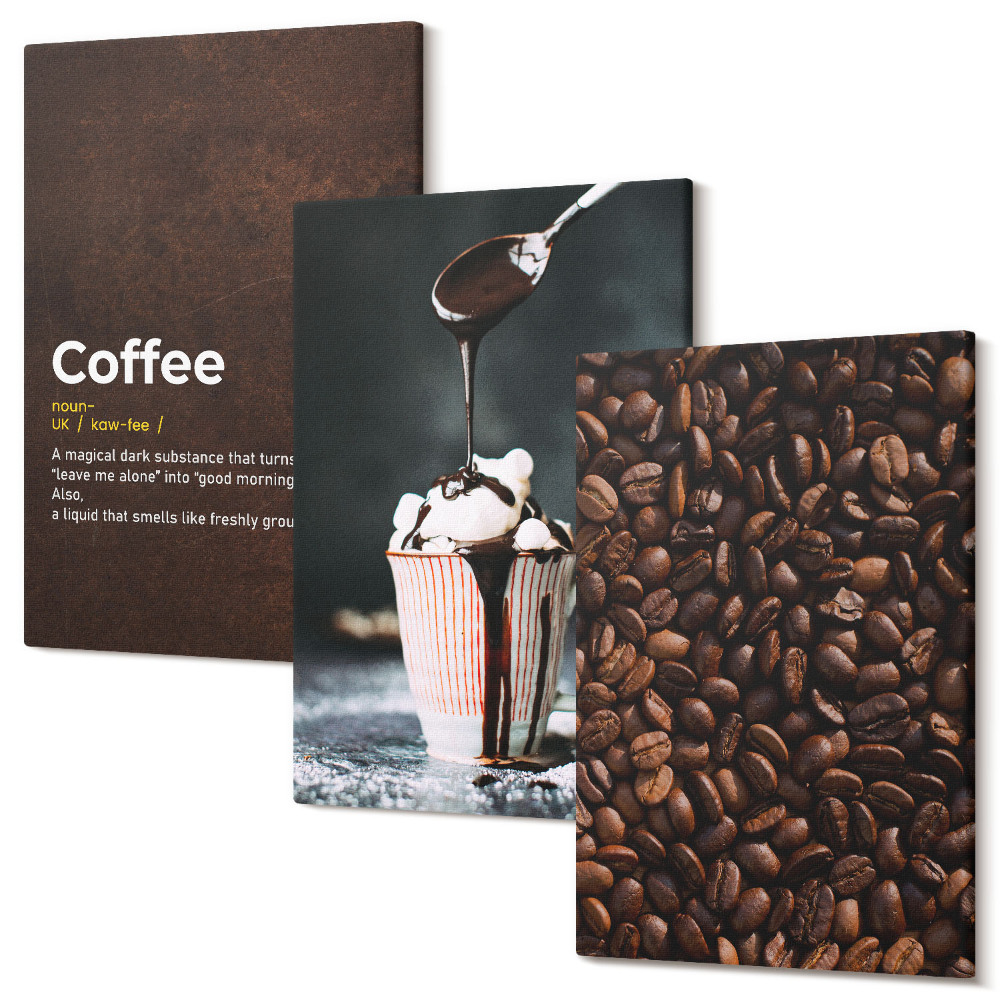 Tablou canvas set triptic Definiția băuturii frișcă boabe de cafea