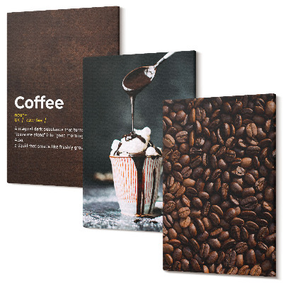Tablou canvas set triptic Definiția băuturii frișcă boabe de cafea