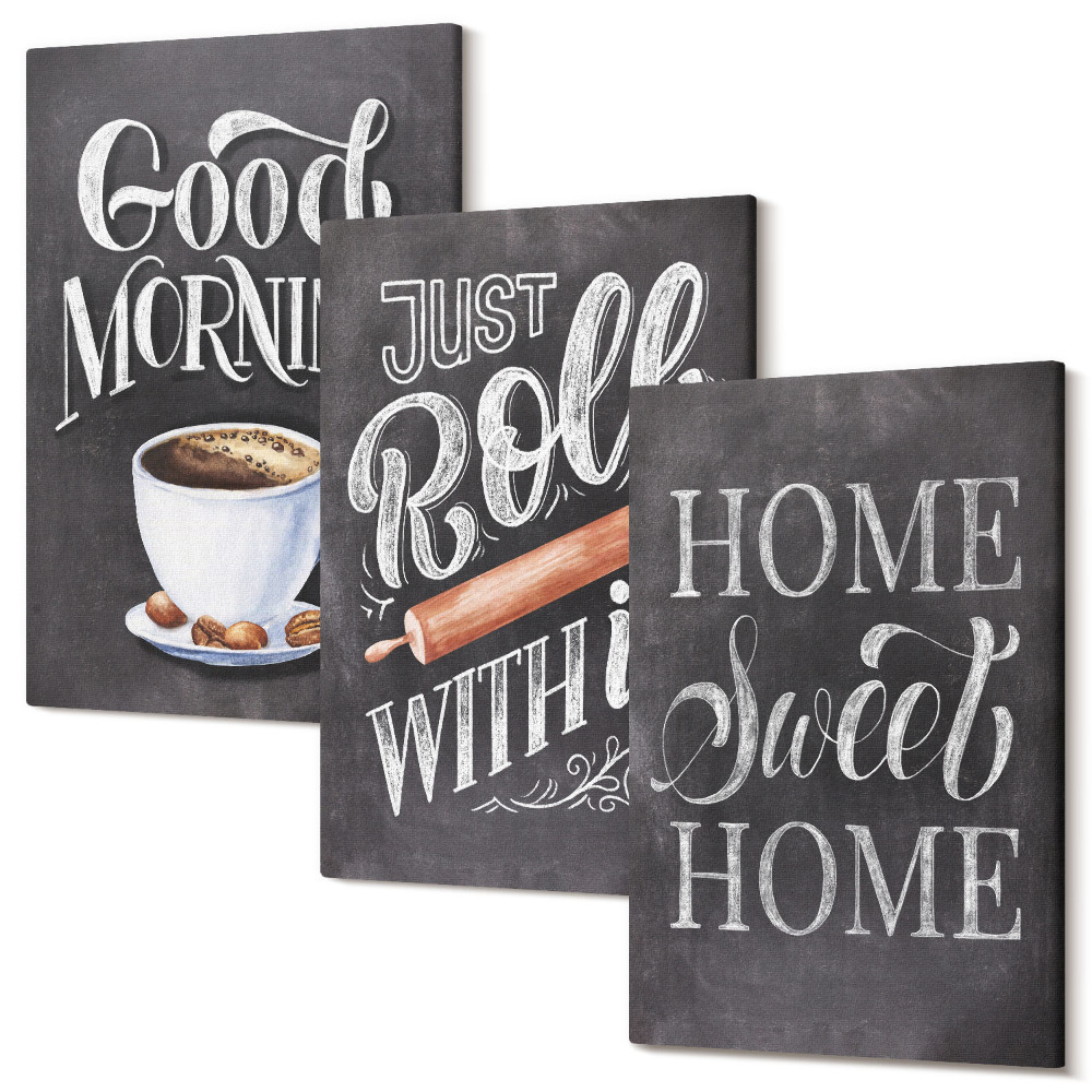 Set tablouri canvas triptic Teme bucătărie acasă inscripții tablă