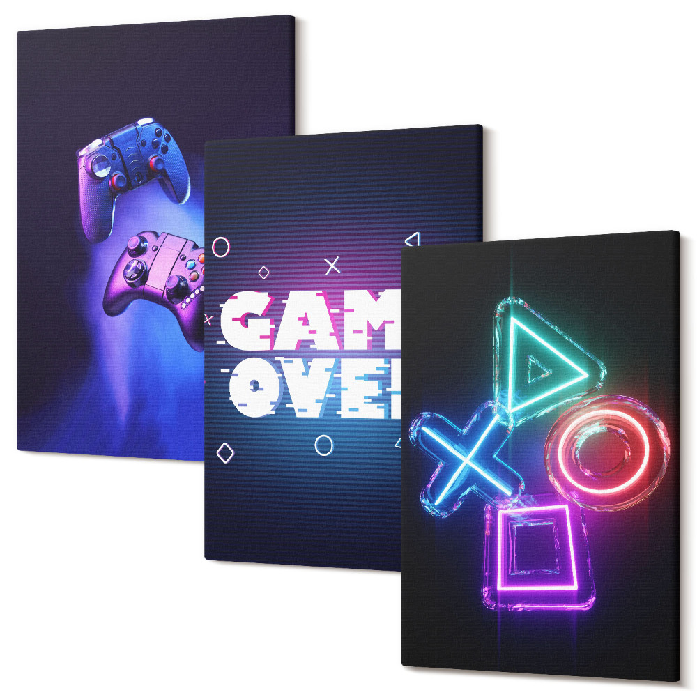 Tablou 3 piese Gamepad-uri cu pictograme Game Over