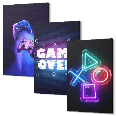 Tablou 3 piese Gamepad-uri cu pictograme Game Over