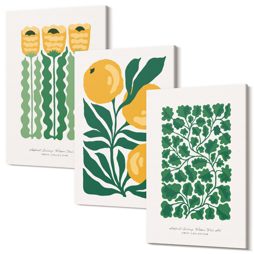 Tablou canvas set triptic Modele de plante cu postere cu flori și frunze