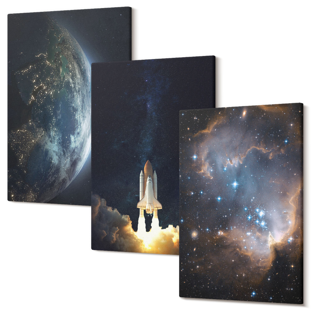 Tablou 3 piese Spațiu Pământ rachetă galaxie cer stele