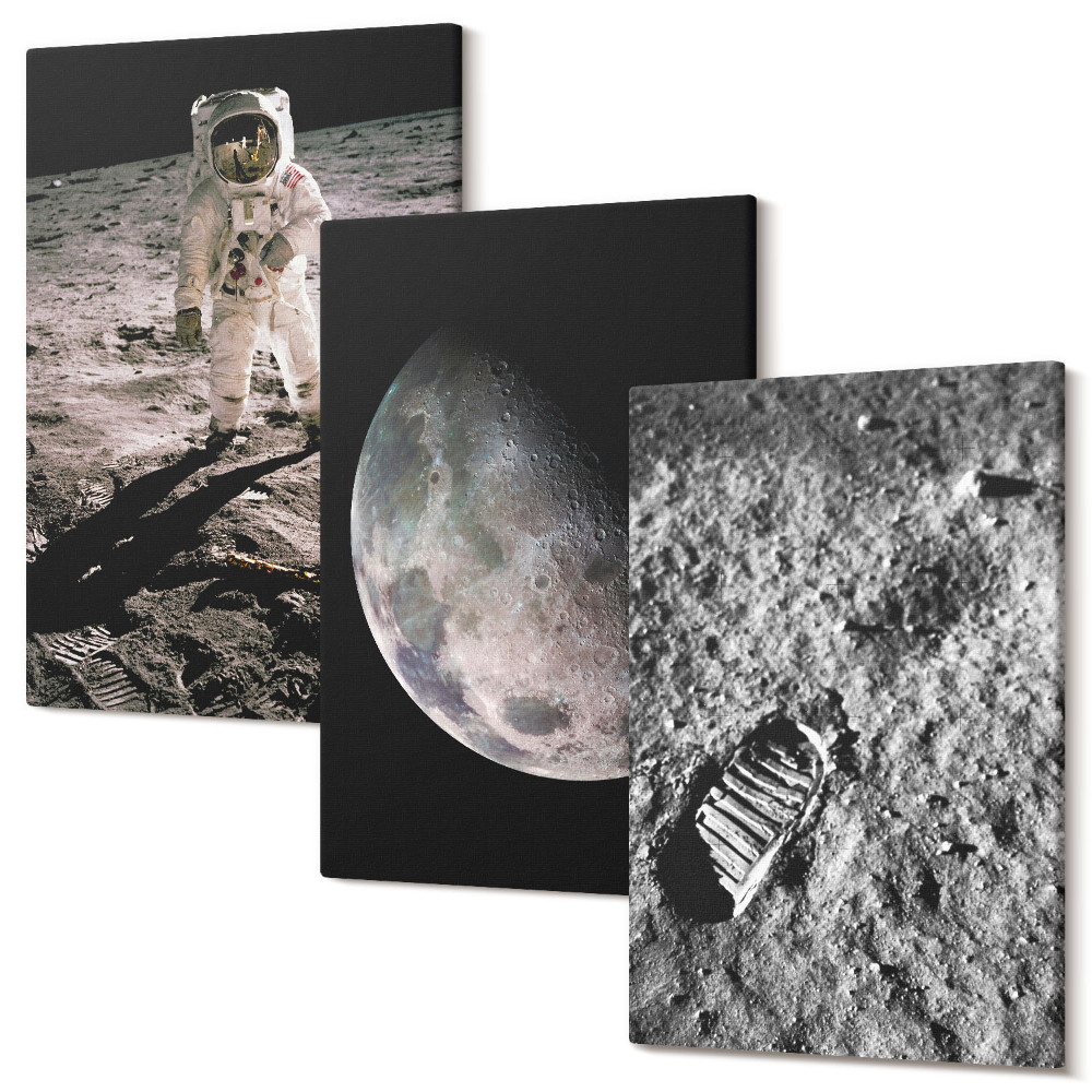 Tablou canvas set triptic Fotografie astronaut pe lună amprenta