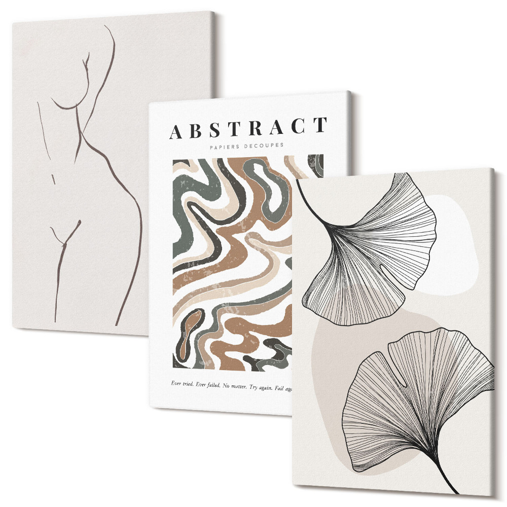 Set tablouri canvas triptic Poster abstract cu forme feminine lasă stil boho