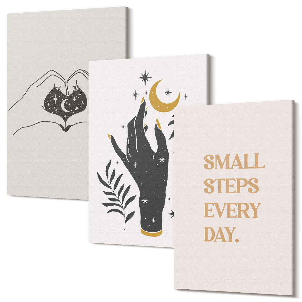 Tablou 3 piese Ilustrații minimaliste care inspiră text boho