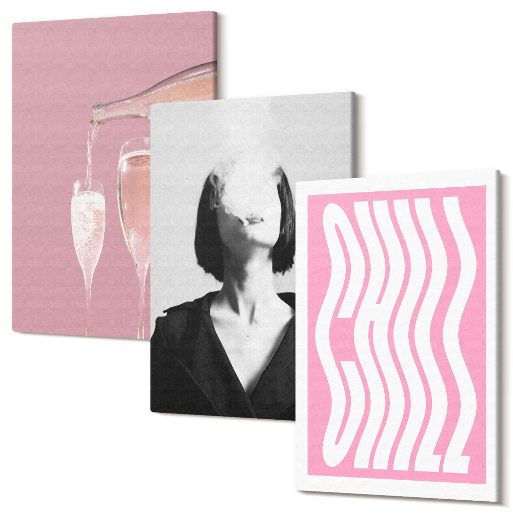 Set tablouri canvas triptic Portret elegant al unei femei în șampanie relaxantă