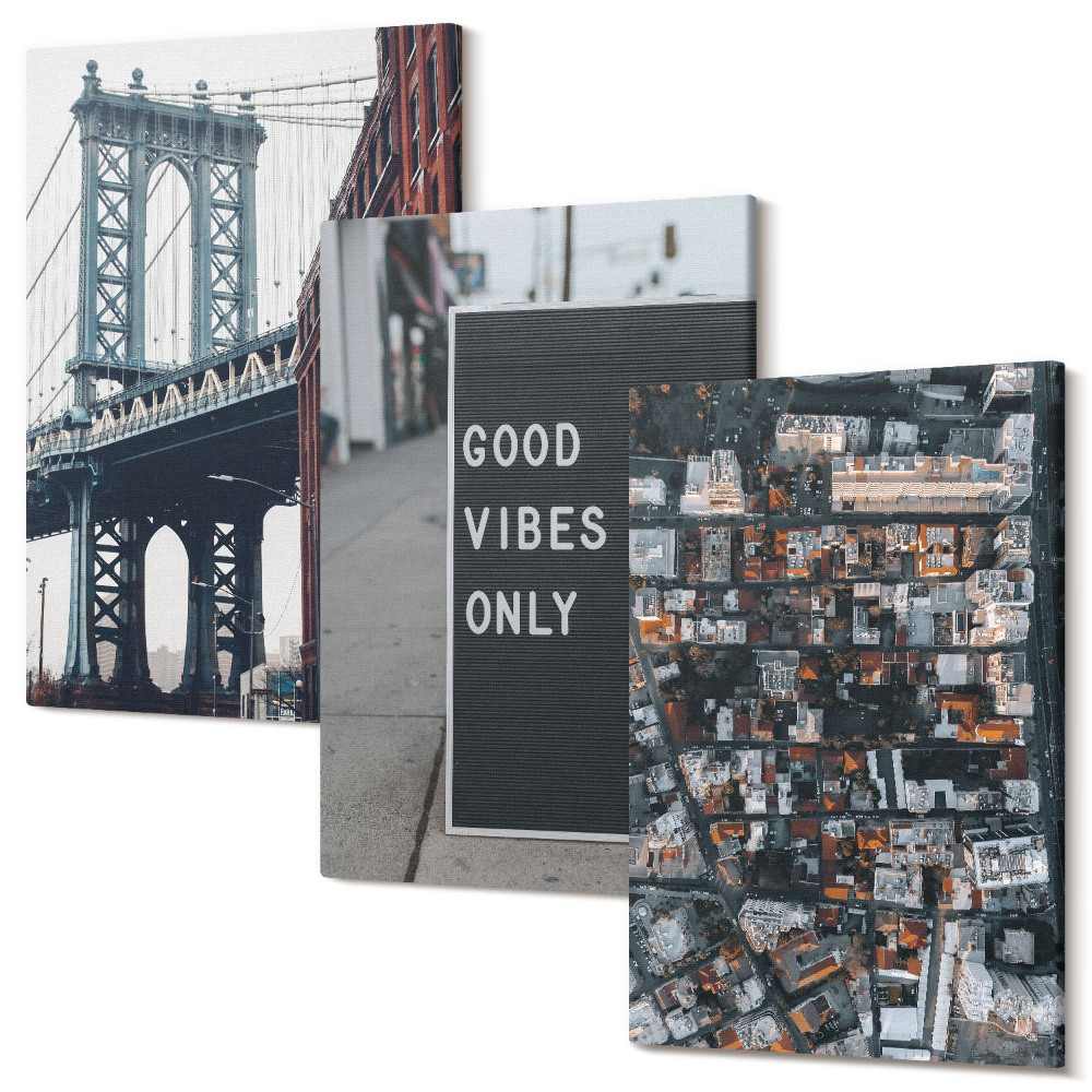 Tablou canvas set triptic Pod în oraș cu indicatoare stradale, vedere aeriană