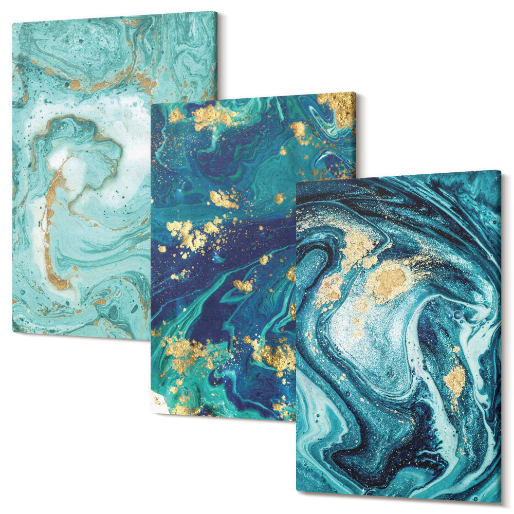 Tablou 3 piese Abstracție turcoaz a vopselei vărsate