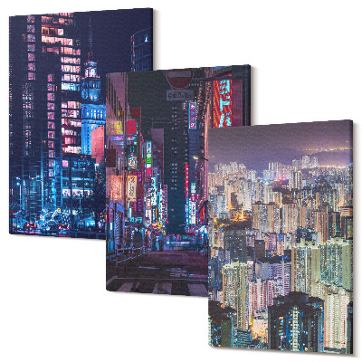 Tablou 3 piese Vederi nocturne ale orașelor cu lumini de neon