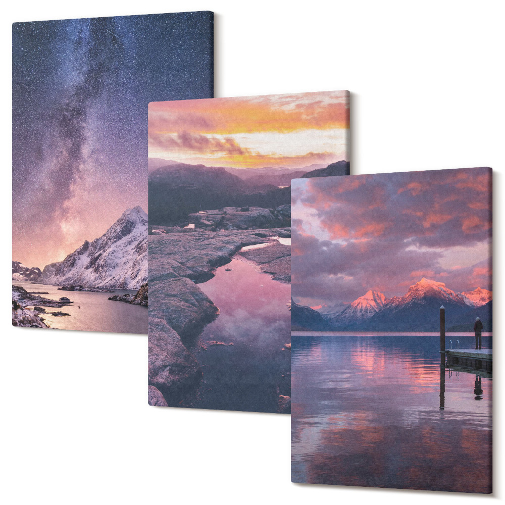 Set tablouri canvas triptic Munți și apă în peisaje naturale frumoase