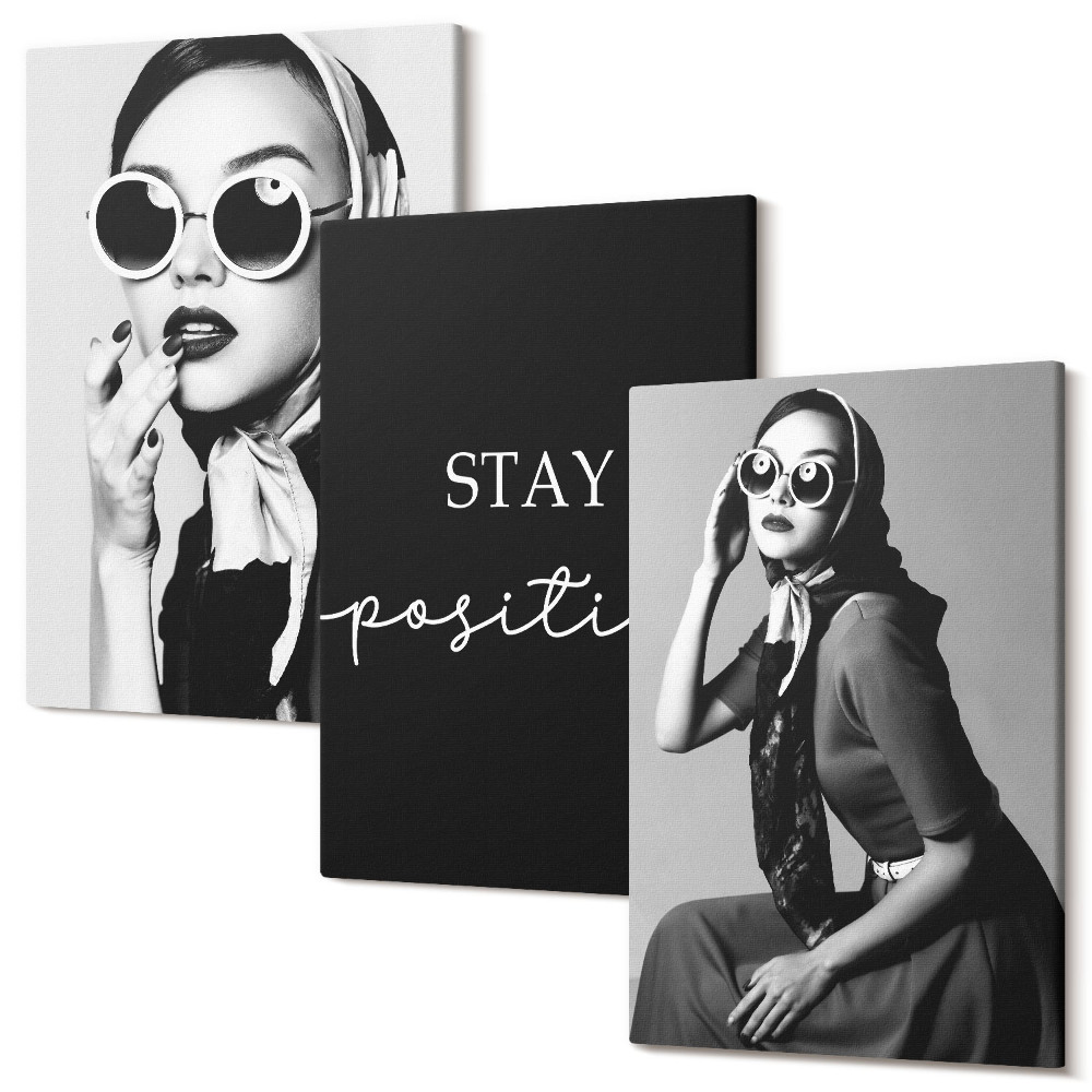 Tablou 3 piese Portrete elegante ale femeilor cu ochelari de soare