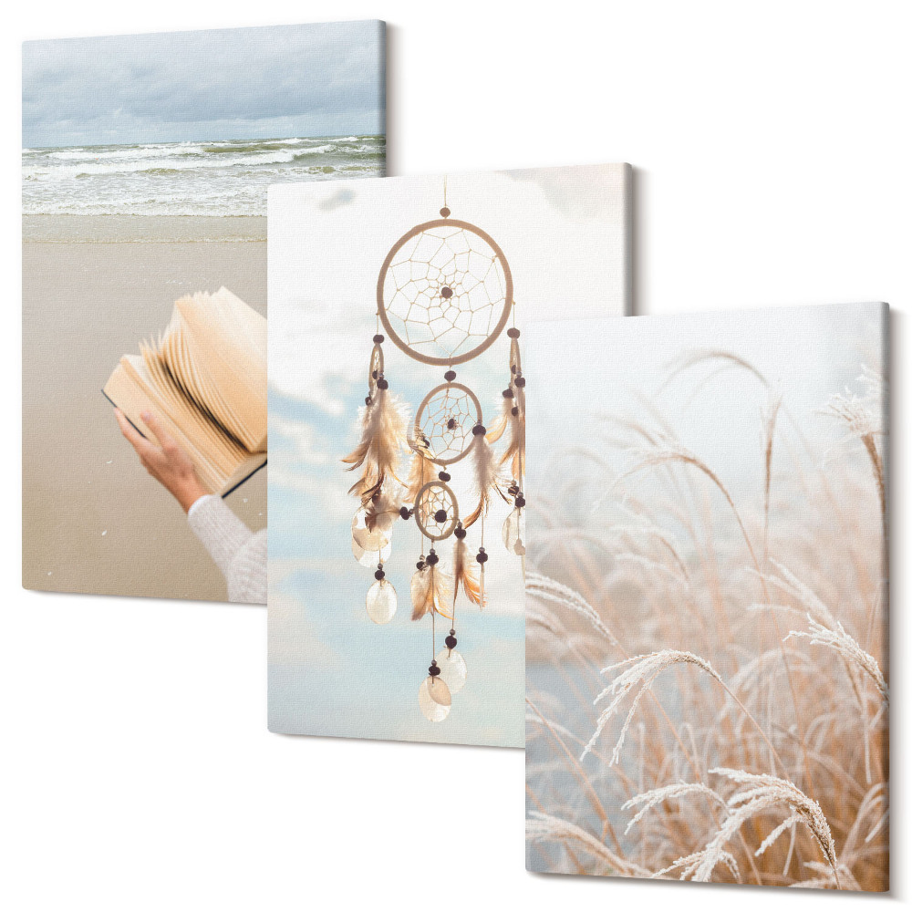 Tablou canvas set triptic Peisaje liniștite, priveliști delicate de vară, stil boho