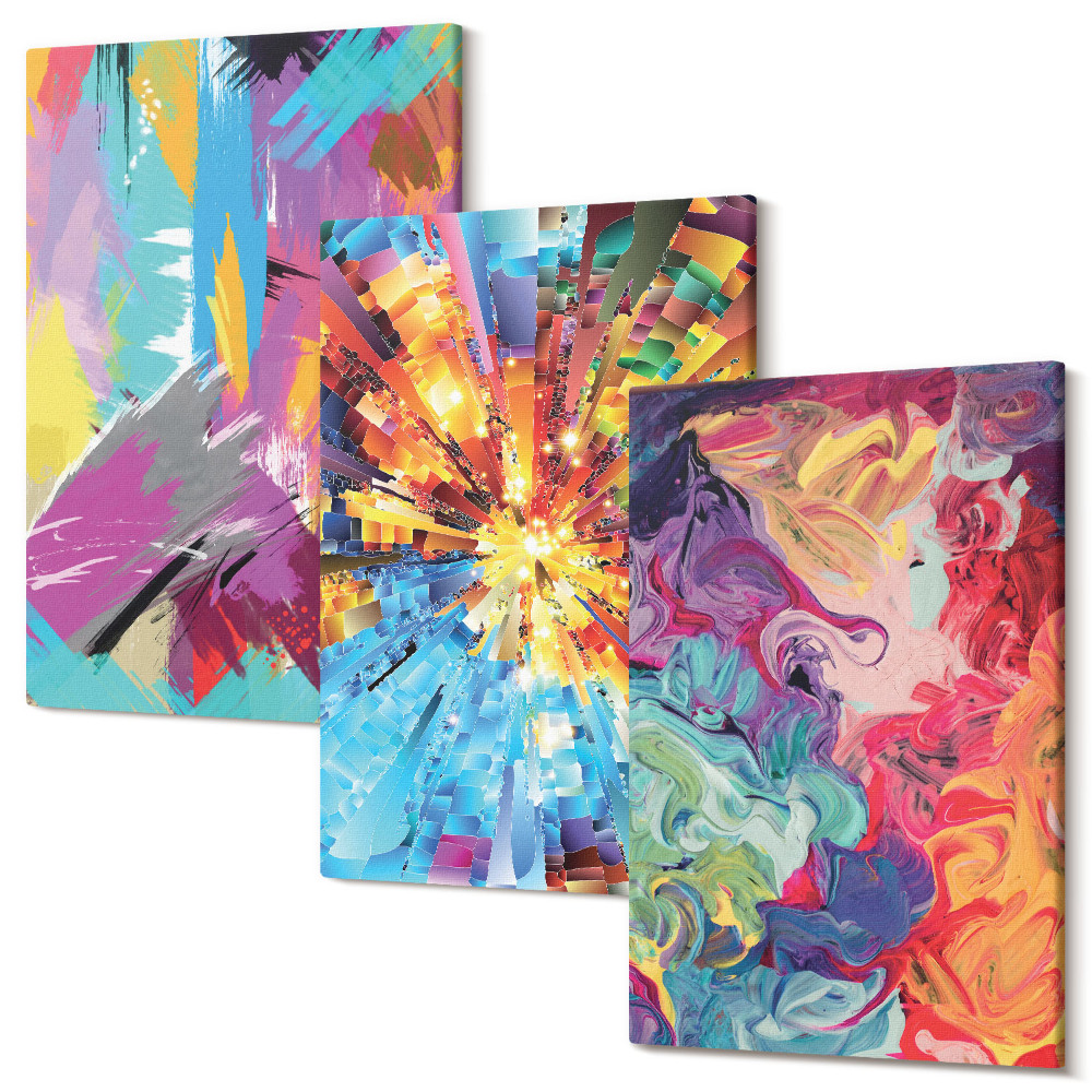 Tablou 3 piese Abstracții de vopsea colorate cu modele dinamice