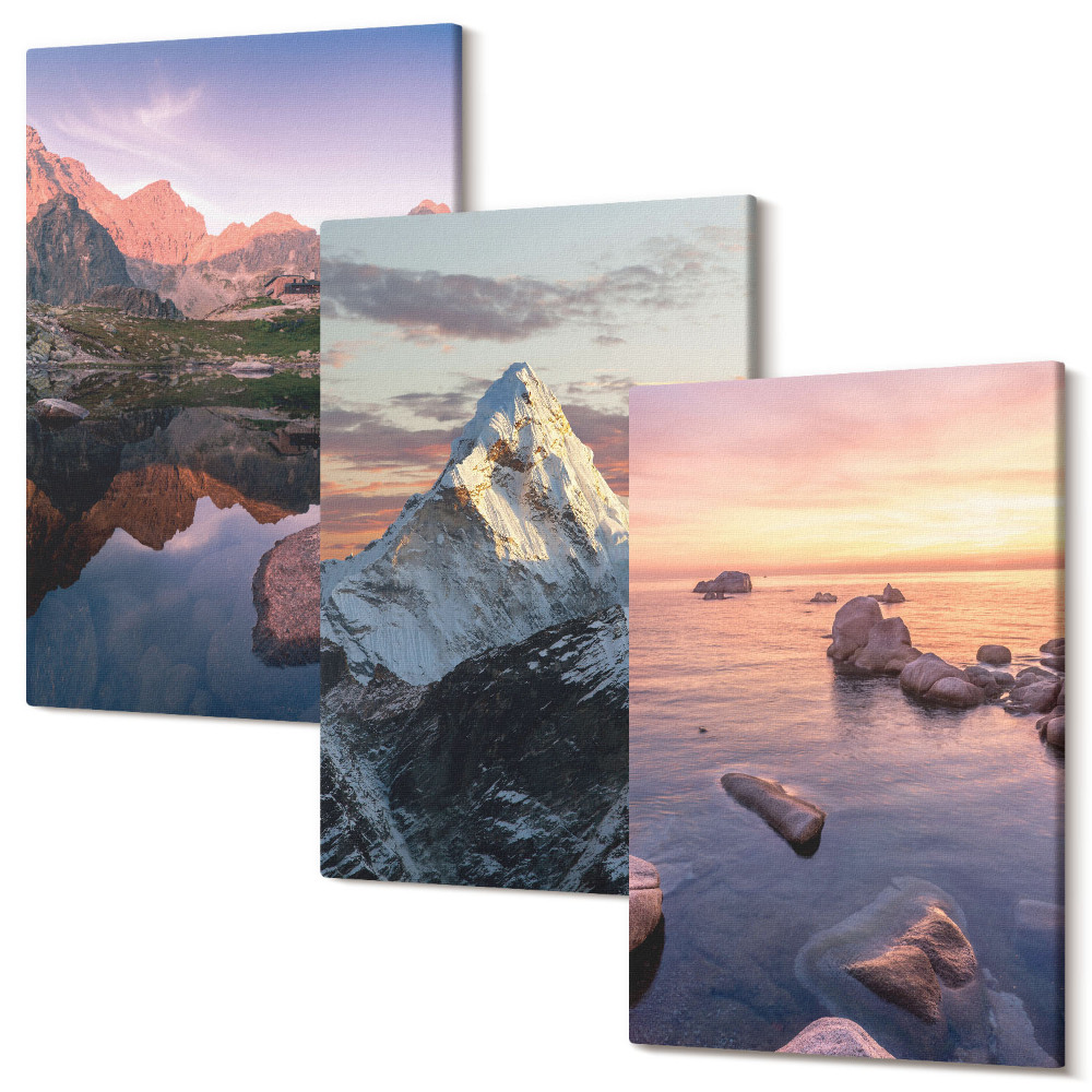 Tablou 3 piese Peisaje montane cu apă și stânci în fundal