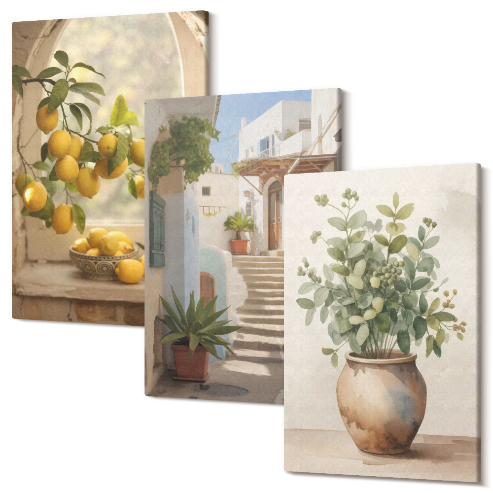 Set tablouri canvas triptic Lămâi într-o vază și plante în arhitectură albă