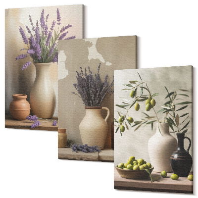 Set tablouri canvas triptic Flori in vaze, masline si decoratiuni naturale