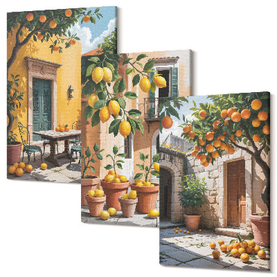 Tablou 3 piese Citrice într-o grădină însorită
